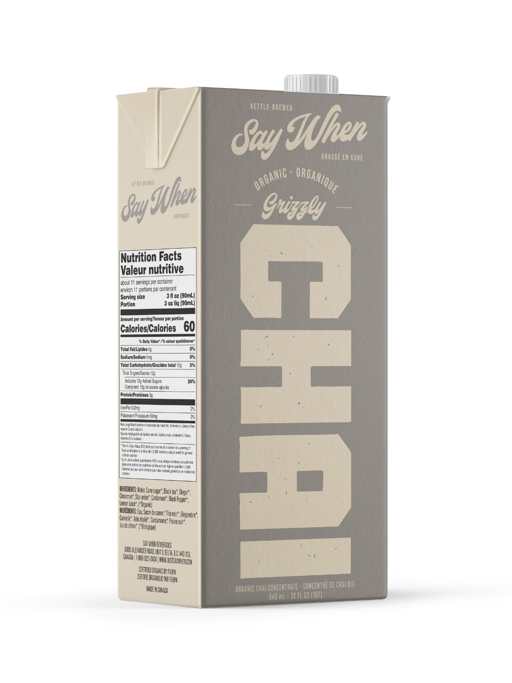 Photo of SAY WHEN Organic Grizzly Chai Concentrate (Half Sweet & Extra Spiced) ( 1 Carton ) [ Say When ] [ Drink Concentrate ]