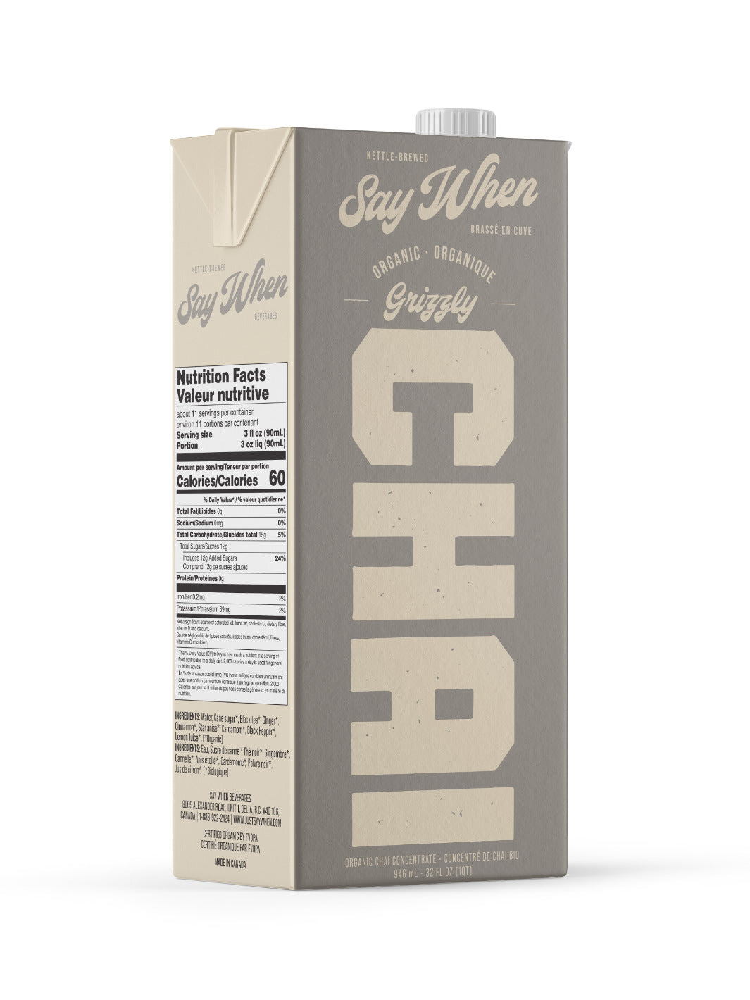 SAY WHEN Organic Grizzly Chai Concentrate (Half Sweet & Extra Spiced)