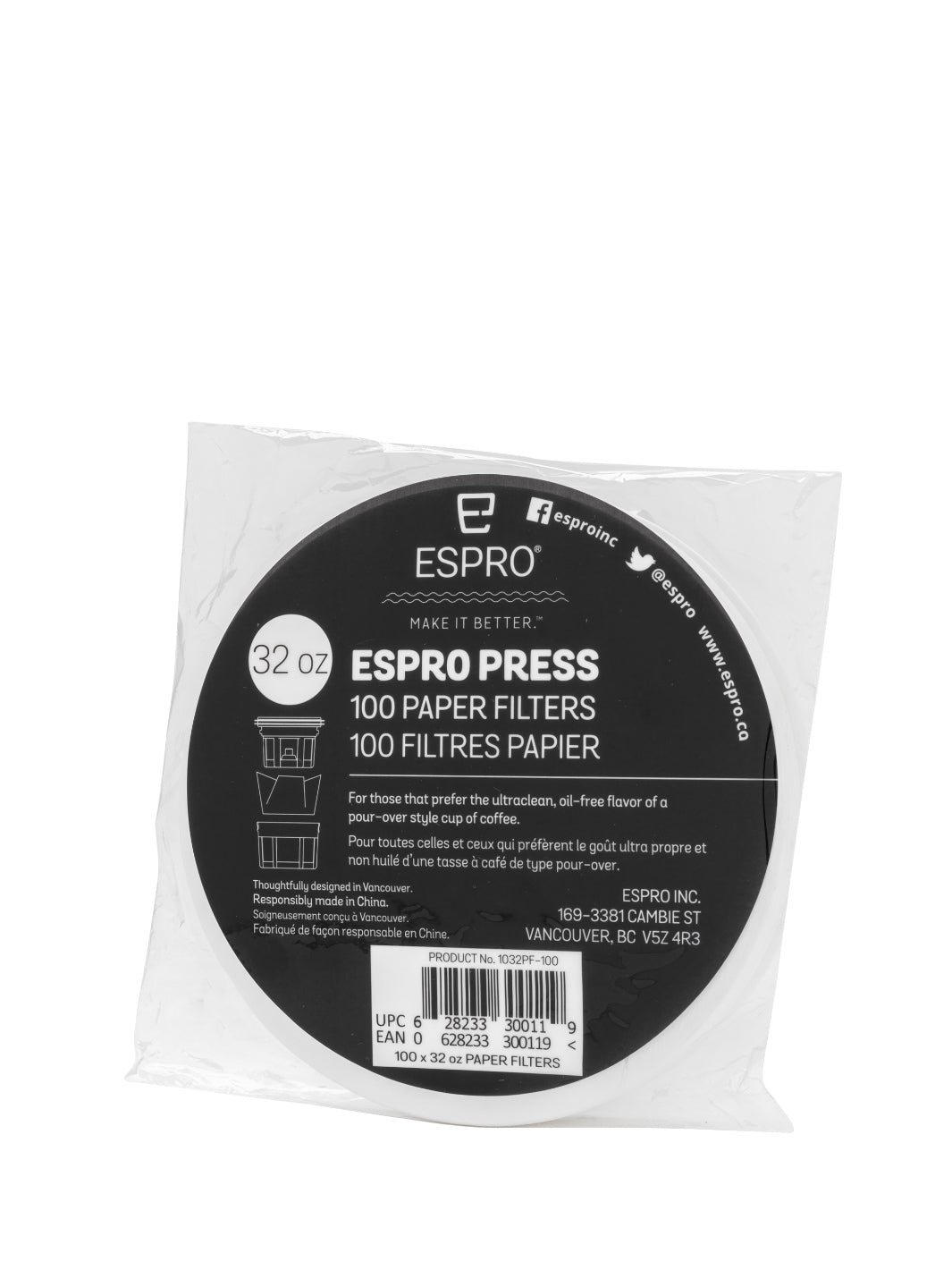 ESPRO French Press Paper Filters (100-Pack)